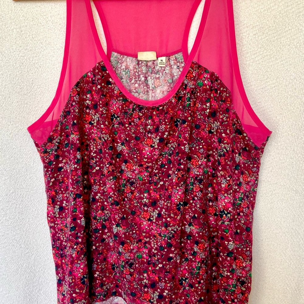Mudd Floral Mesh High-Low, Racerback Tank Top, size XL